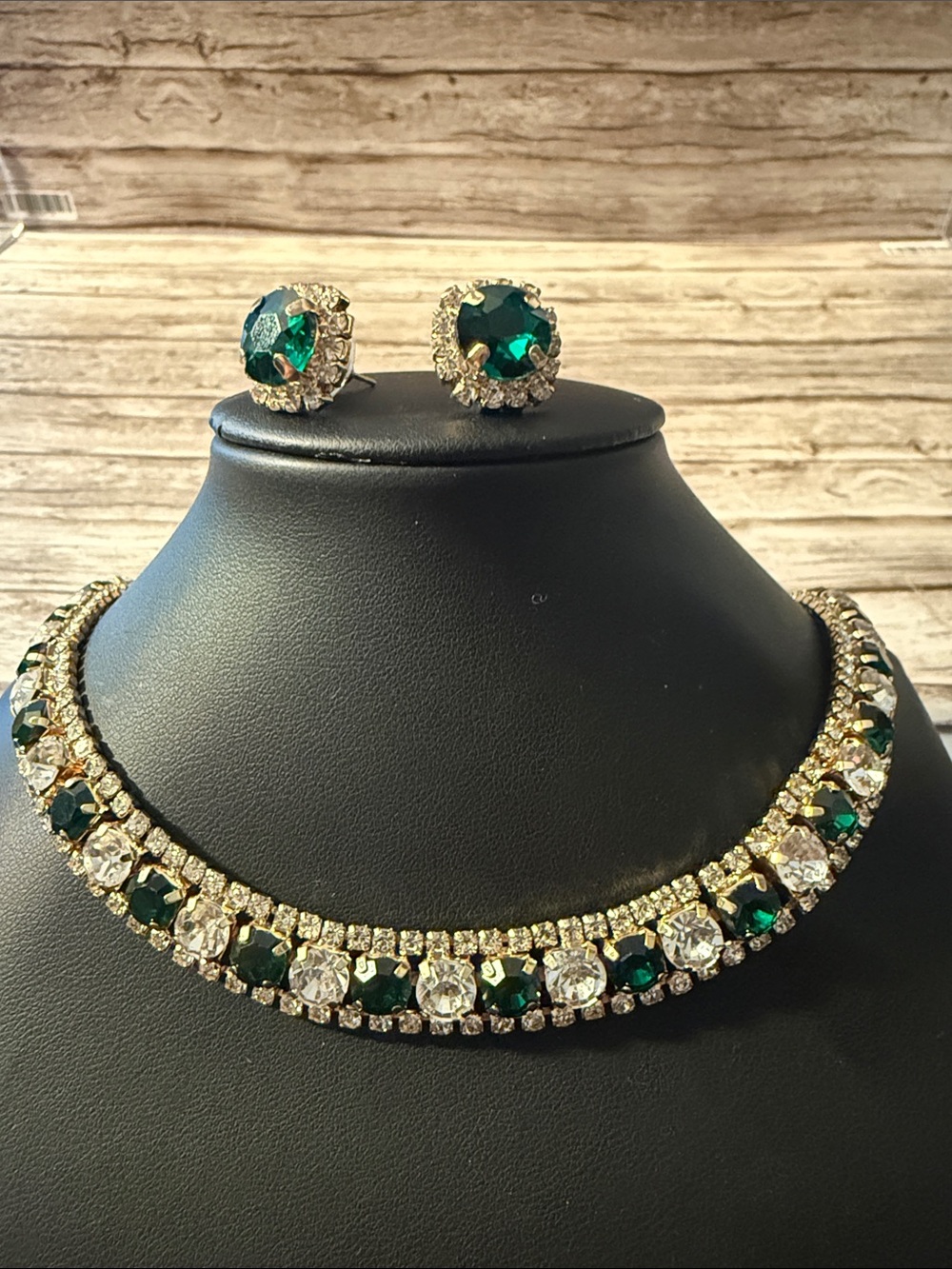 Emerald Green and Crystal With Mossanite Chocker Necklace and Earring Set